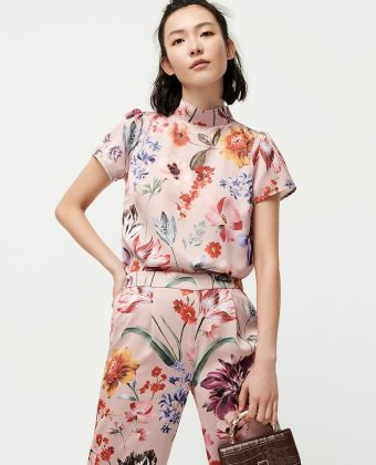 Mock-neck Top In Dutch Floral